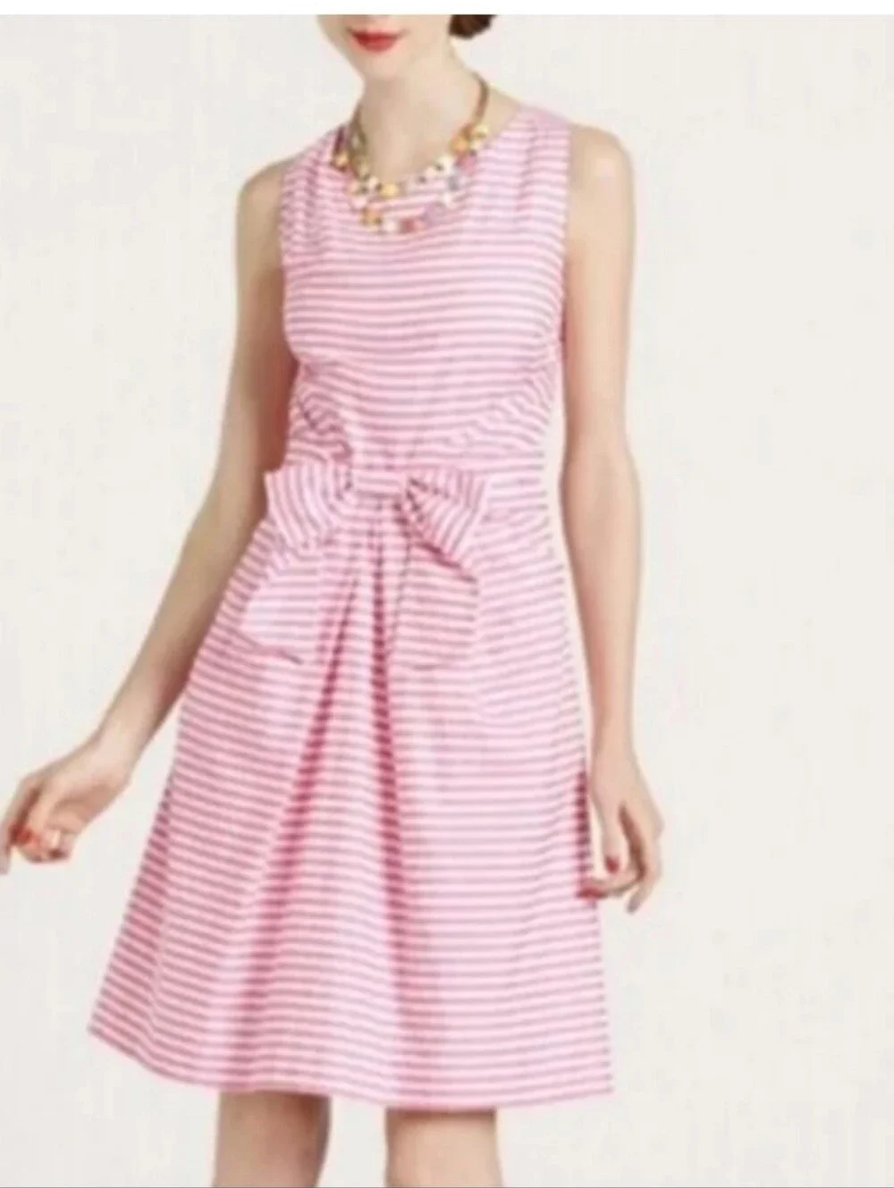 Kate Spade Jillian Candy Pink and White Striped Bow-Front Dress